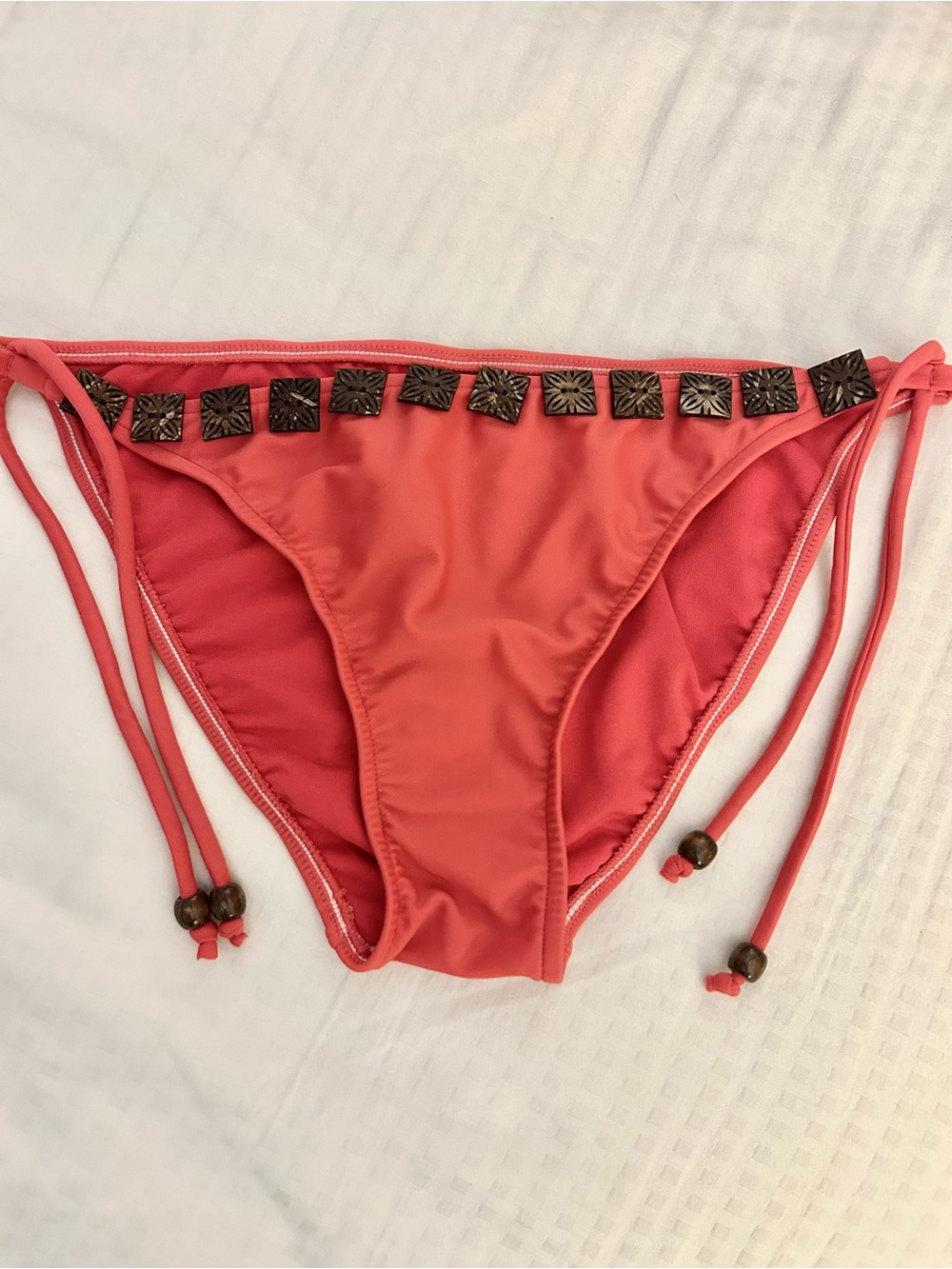 Coral Beaded Tie-Side Bikini Bottom Size M